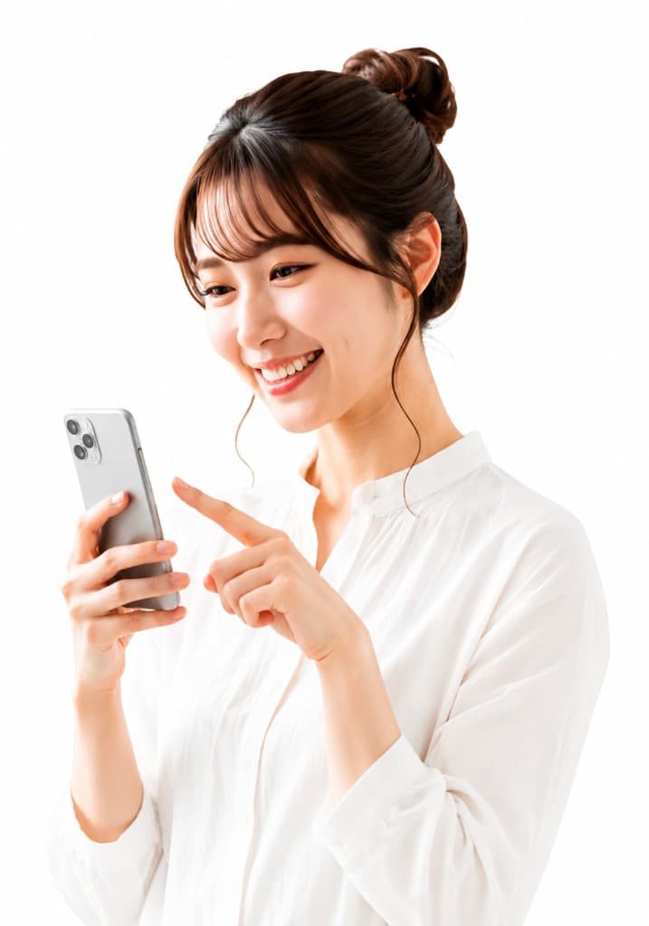スマートフォンを操作する笑顔の女性